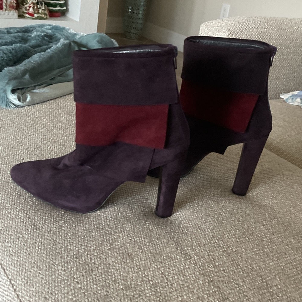 Stuart Weitzman suede layered back zip boots, size 10